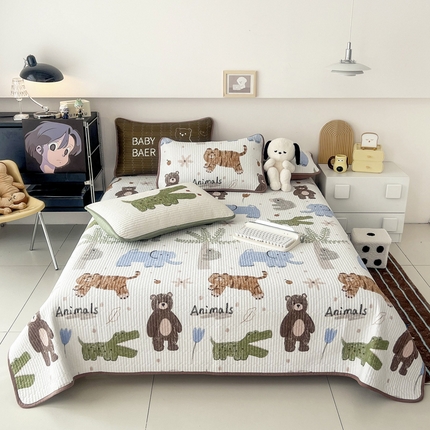 茉夕家纺 2024新款数码双面纯棉水洗床盖 动物森林