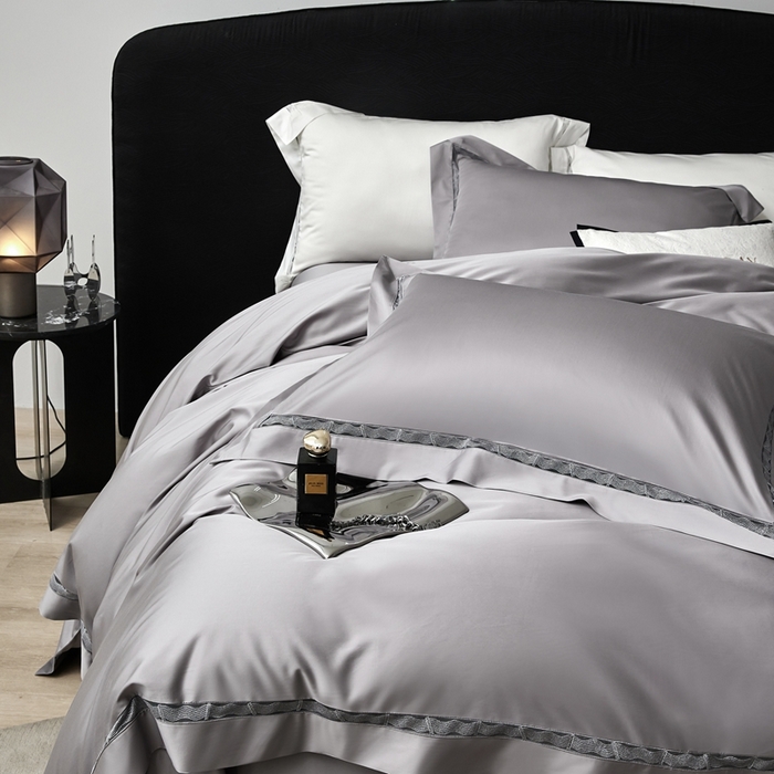 91家纺网 家纺一手货源 找家纺 榻尚家居 2024新款天丝棉镂空四件套 曼秋 灰