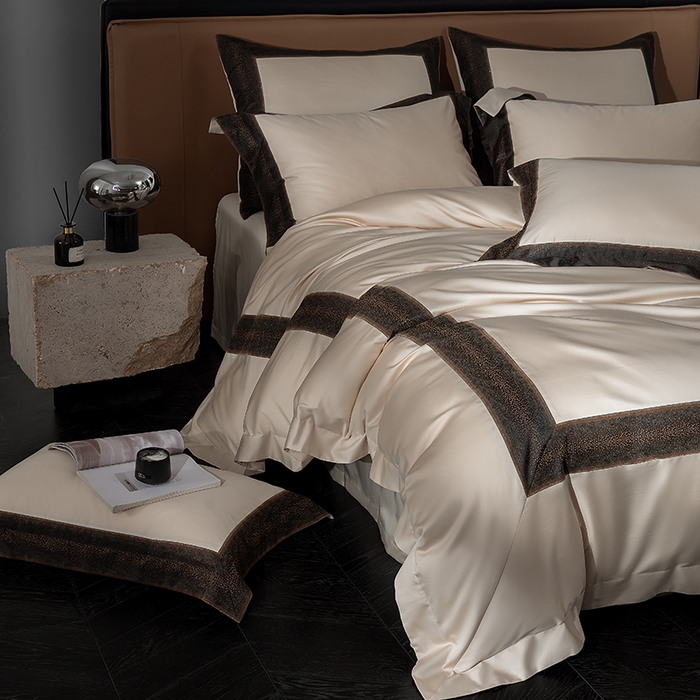 91家纺网 家纺一手货源 找家纺 品家居 2025新款全棉100支长绒棉刺绣四件套-星空 浅香槟