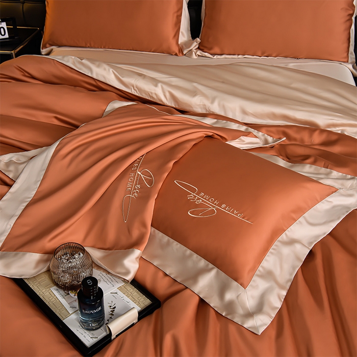 91家纺网 家纺一手货源 找家纺 瑞驰家纺2024新款60兰精天丝四件套-罗莎琳系列（风格二） 活力橙