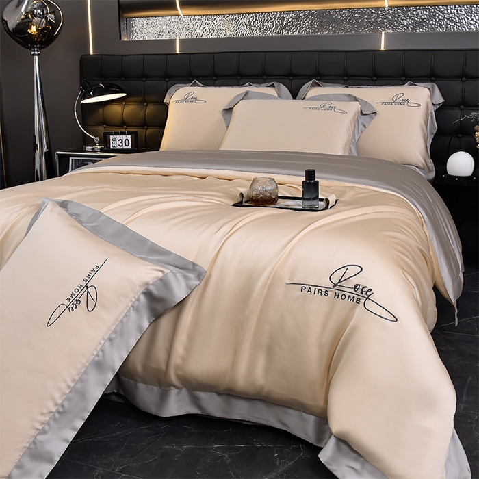 91家纺网 家纺一手货源 找家纺 瑞驰家纺2024新款60兰精天丝四件套-罗莎琳系列（风格二） 浅杏色