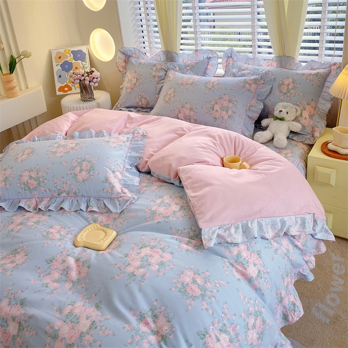 91家纺网 家纺一手货源 找家纺 宝齐莱2024新款全棉13372韩版印花四件套单品系列-单被套 初享-紫