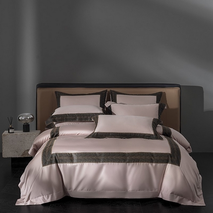 品家居 2025新款全棉100支长绒棉刺绣四件套-星空 粉