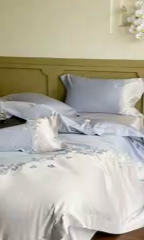 91家纺网 家纺一手货源 找家纺 （总）云胡 2024新款50支长绒棉宽边工艺刺绣四件套-兰茵（新拍图）