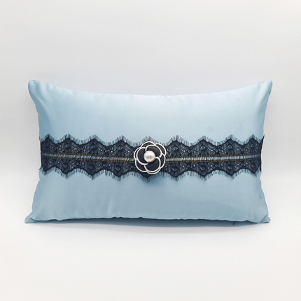 91家纺网 家纺一手货源 找家纺 澜屿  25款禅丝高精密立体山茶花花边小抱枕头枕芯腰靠枕 水绿