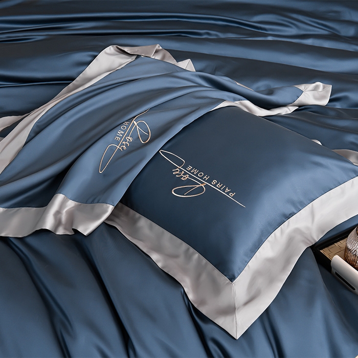 91家纺网 家纺一手货源 找家纺 瑞驰家纺2024新款60兰精天丝四件套-罗莎琳系列（风格二） 晴空蓝