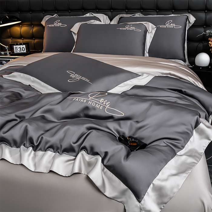 91家纺网 家纺一手货源 找家纺 瑞驰家纺2024新款60兰精天丝四件套-罗莎琳系列（风格二） 暮云灰