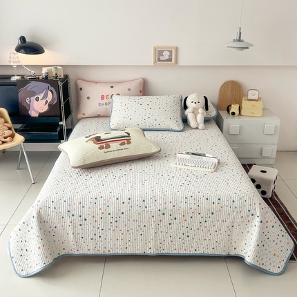 茉夕家纺 2024新款数码双面纯棉水洗床盖 彩色波点