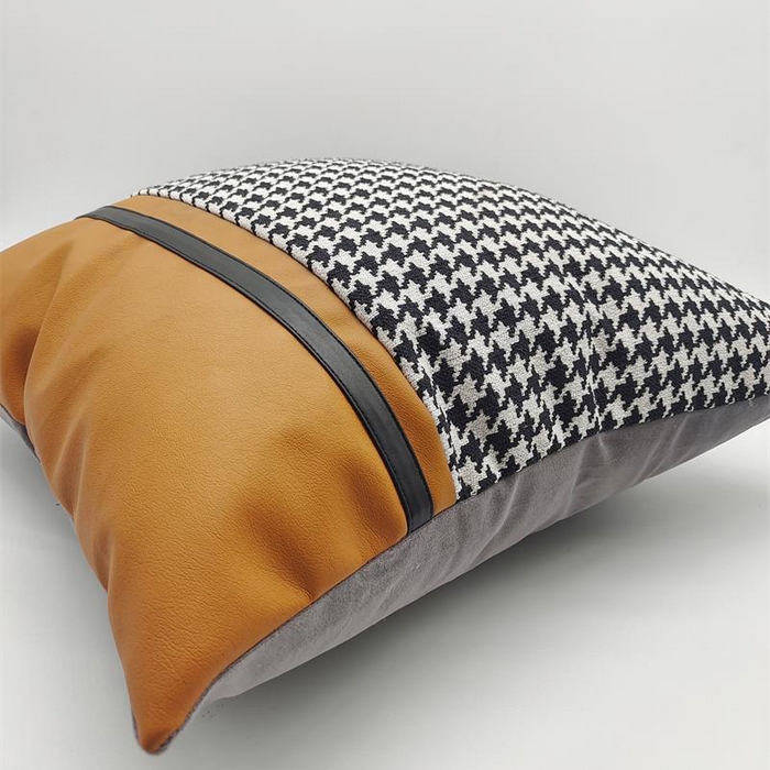 91家纺网 家纺一手货源 找家纺 （总）澜屿 24款轻奢千鸟格拼接皮面小抱枕头枕芯腰靠枕