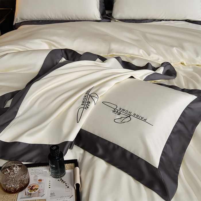 91家纺网 家纺一手货源 找家纺 瑞驰家纺2024新款60兰精天丝四件套-罗莎琳系列（风格二） 奶昔白