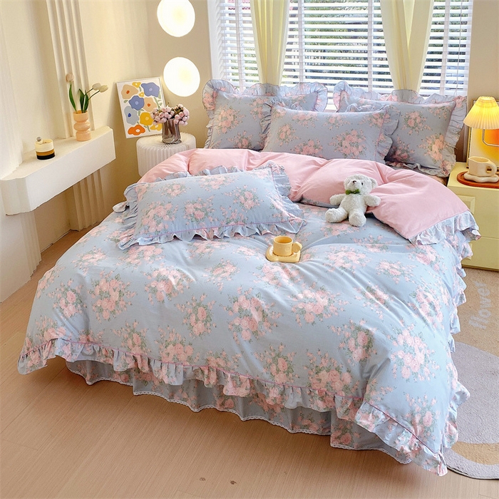 91家纺网 家纺一手货源 找家纺 宝齐莱2024新款全棉13372韩版印花四件套单品系列-单被套 初享-紫