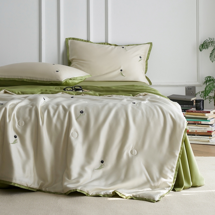 91家纺网 家纺一手货源 找家纺 安莱生活 2024新款莱赛尔天丝绣花夏被四件套-宽边系列 夏被-郁金香