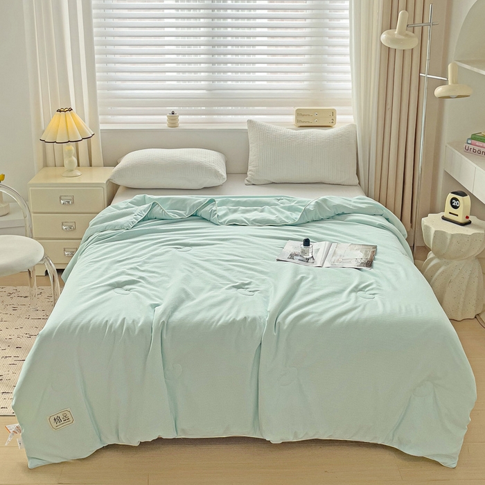 91家纺网 家纺一手货源 找家纺 森璐家纺 2024新款原棉贡缎提花夏被纯色夏凉被空调被子 水绿