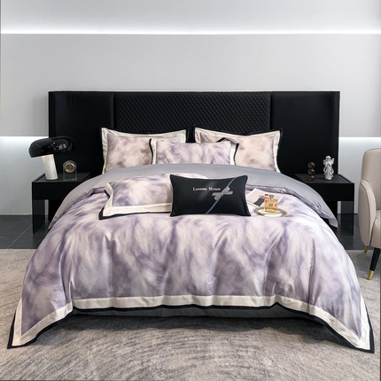 91家纺网 家纺一手货源 找家纺 若未家居 2025新款50S数码印花轻奢风套件 慕白 慕白 灰