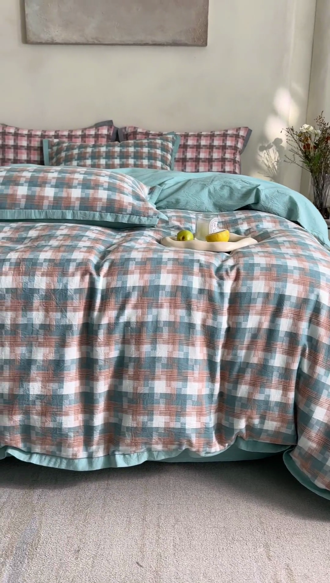 91家纺网 家纺一手货源 找家纺 榻尚家居  2024新款经典田园格子色织水洗棉系列 轻居  蓝