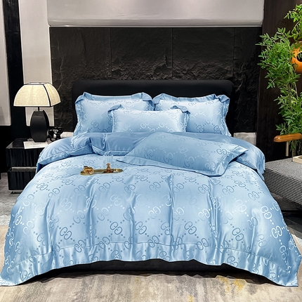 91家纺网 家纺一手货源 找家纺 经年 2025年水洗真丝提花单被套 洛克系列 洛克-天蓝单被套