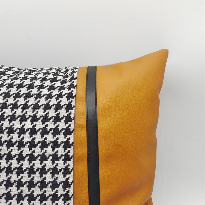 91家纺网 家纺一手货源 找家纺 （总）澜屿 24款轻奢千鸟格拼接皮面小抱枕头枕芯腰靠枕