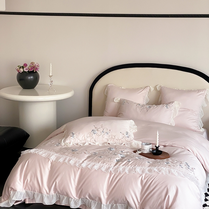 91家纺网 家纺一手货源 找家纺 （总）品家居 2025新款全棉100支长绒棉刺绣四件套-梦里花开