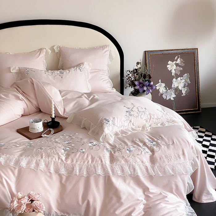 91家纺网 家纺一手货源 找家纺 （总）品家居 2025新款全棉100支长绒棉刺绣四件套-梦里花开