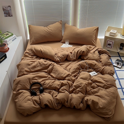 91家纺网 家纺一手货源 找家纺 阿曼达 2024新款ins博主风ins奶油风简约轻奢混搭水洗m四件套 美拉德-棕色