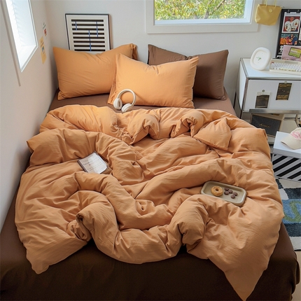 91家纺网 家纺一手货源 找家纺 阿曼达 2024新款ins博主风ins奶油风简约轻奢混搭水洗m四件套 混搭水洗-橘咖色