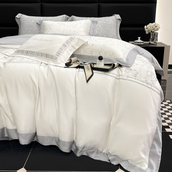 91家纺网 家纺一手货源 找家纺 若未家居2025新款50支兰精天丝轻奢风数码印花套件 狮子座 狮子座 贵族白