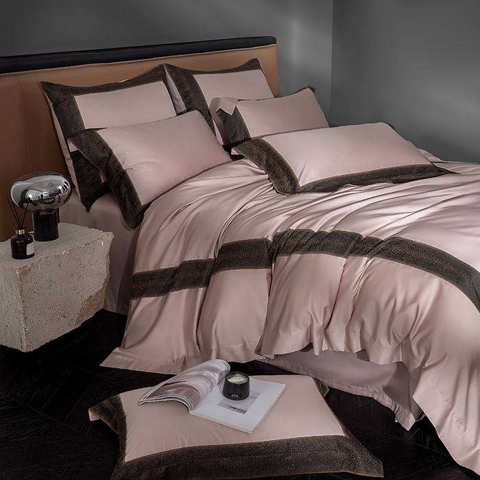 91家纺网 家纺一手货源 找家纺 品家居 2025新款全棉100支长绒棉刺绣四件套-星空 粉