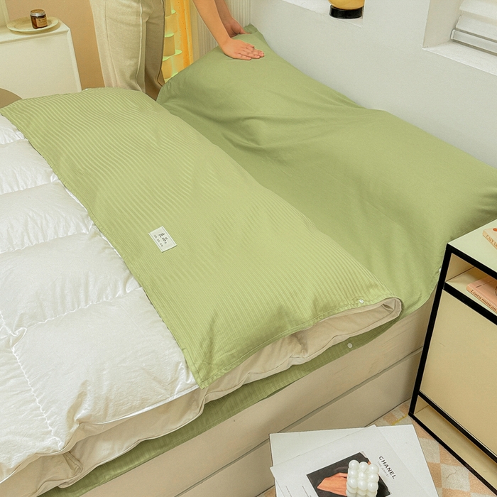 91家纺网 家纺一手货源 找家纺 眠博士 2024新款60贡缎提花 旅行睡袋场景一暖光 睡袋-提花豆绿