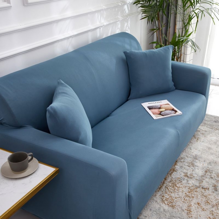 91家纺网 家纺一手货源 找家纺  沐沐家纺 2026新款四季纯色沙发套 孔雀蓝