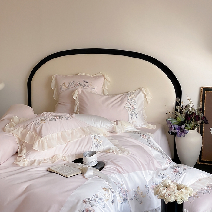 91家纺网 家纺一手货源 找家纺 品家居 2025新款全棉100支长绒棉刺绣四件套-夏洛特 粉