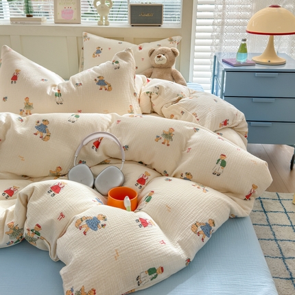 91家纺网 家纺一手货源 找家纺 （总）山舍2024新款母婴级全棉双层纱印花四件套