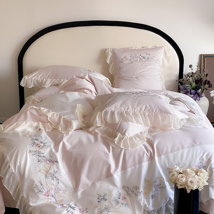 91家纺网 家纺一手货源 找家纺 （总）品家居 2025新款全棉100支长绒棉刺绣四件套-夏洛特