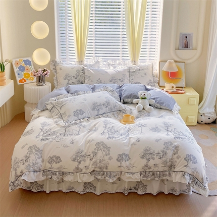 91家纺网 家纺一手货源 找家纺 （总）宝齐莱2024新款全棉13372韩版印花四件套 