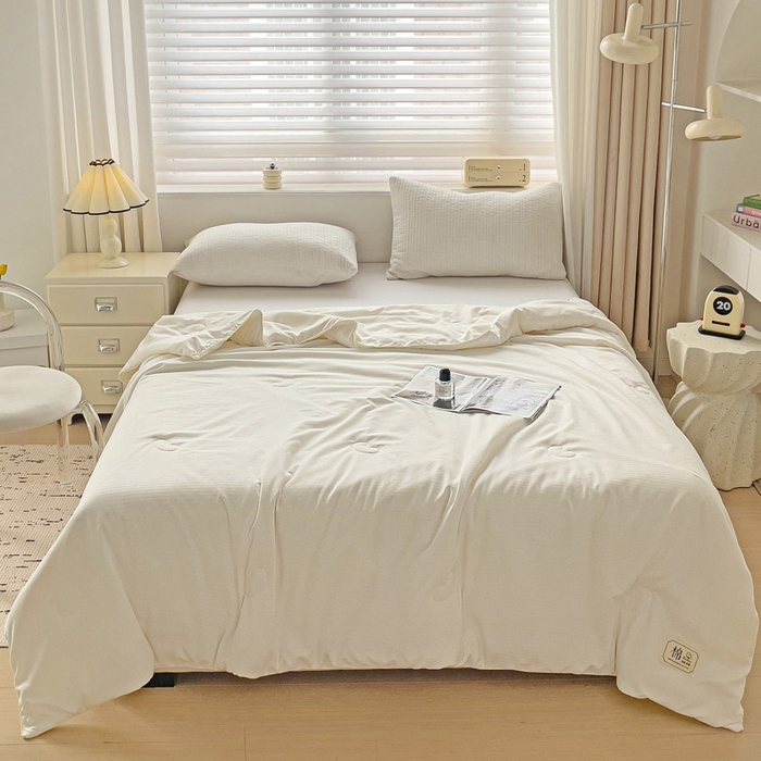 91家纺网 家纺一手货源 找家纺 森璐家纺 2024新款原棉贡缎提花夏被纯色夏凉被空调被子大豆被芯