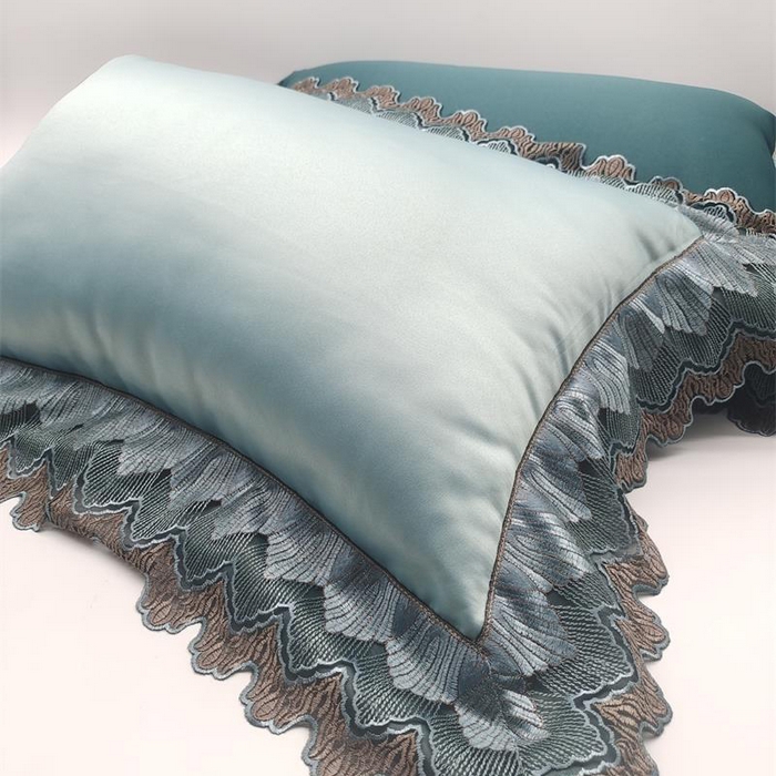 91家纺网 家纺一手货源 找家纺 澜屿 24款高精密蕾丝宽边小抱枕头枕芯腰靠枕 浅绿