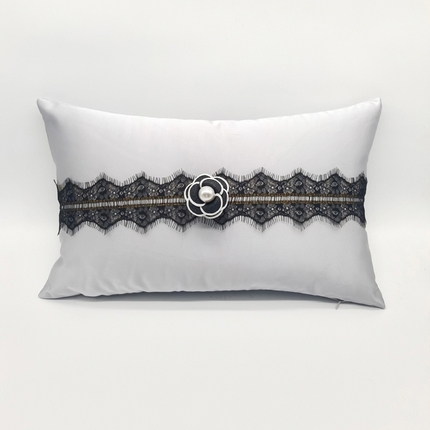 91家纺网 家纺一手货源 找家纺 澜屿  25款禅丝高精密立体山茶花花边小抱枕头枕芯腰靠枕 银灰