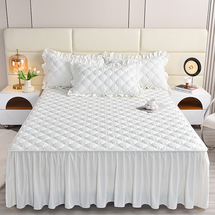 床笠人家 2025新款亲肤磨毛夹棉床裙 公主白