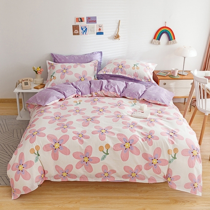 91家纺网 家纺一手货源 找家纺 总 洺兰2025全棉13070喷气印花四件套纯棉床单床笠款小清新花卉北欧风