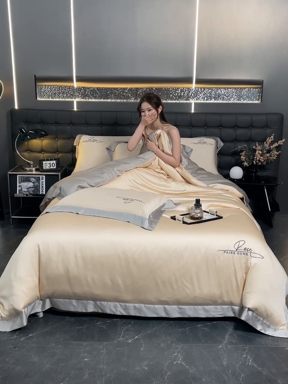 91家纺网 家纺一手货源 找家纺 瑞驰家纺2024新款60兰精天丝四件套-罗莎琳系列（风格二） 浅杏色