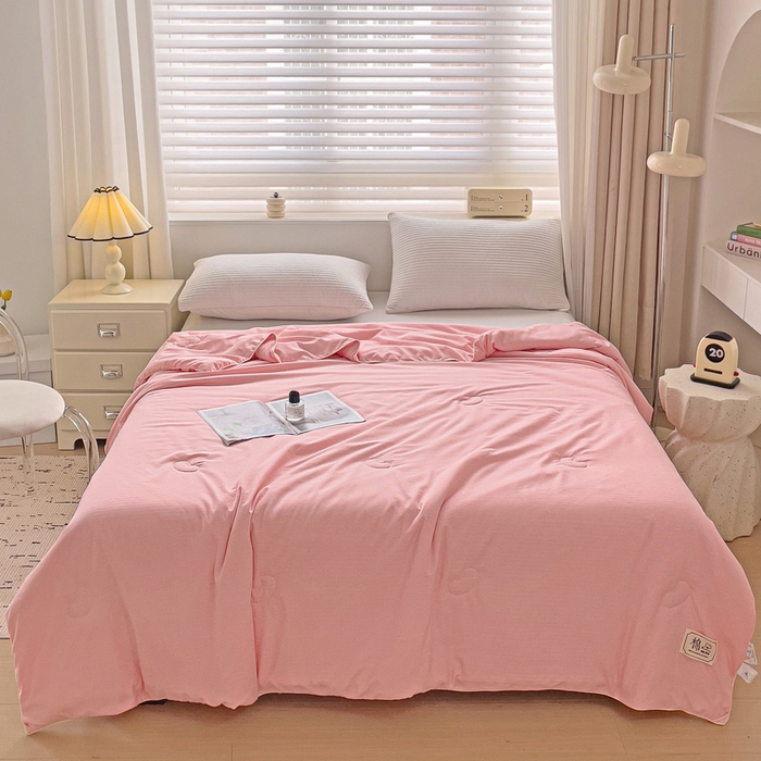 91家纺网 家纺一手货源 找家纺 森璐家纺 2024新款原棉贡缎提花夏被纯色夏凉被空调被子 粉玉