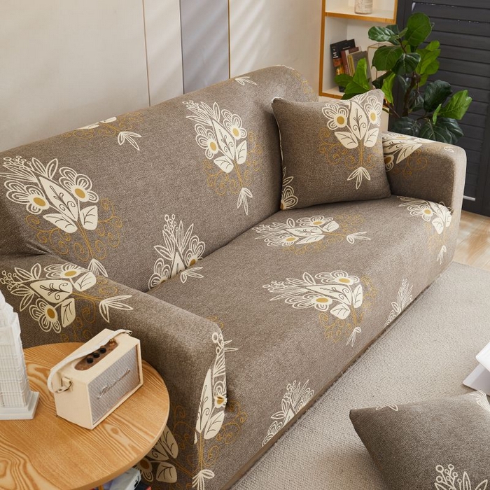 91家纺网 家纺一手货源 找家纺 沐沐2026新款四季印花沙发套  凤凰花驼色