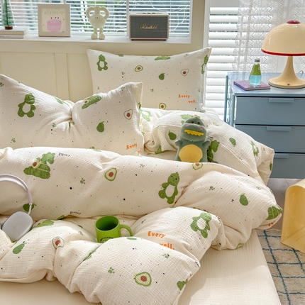 91家纺网 家纺一手货源 找家纺 （总）山舍2024新款母婴级全棉双层纱印花四件套