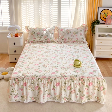 91家纺网 家纺一手货源 找家纺 宝齐莱2024新款全棉13372韩版印花四件套单品系列-单床裙 花千谷