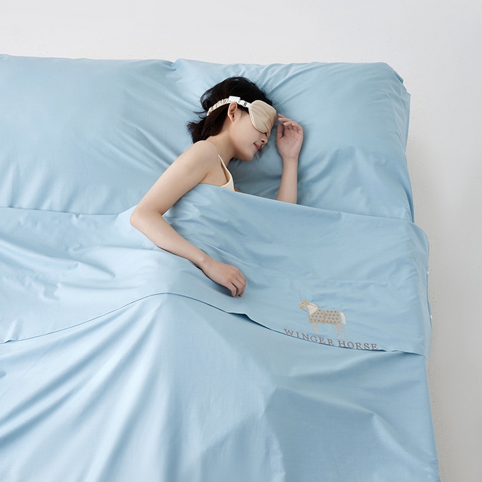 91家纺网 家纺一手货源 找家纺 千朵森 2024新款A类长绒棉刺绣睡袋 漾-海茵蓝