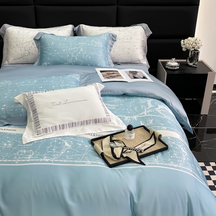 91家纺网 家纺一手货源 找家纺 若未家居2025新款50支兰精天丝轻奢风数码印花套件 狮子座 狮子座 浅蓝