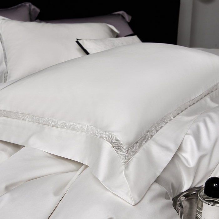 91家纺网 家纺一手货源 找家纺 榻尚家居 2024新款天丝棉镂空四件套 曼秋 白