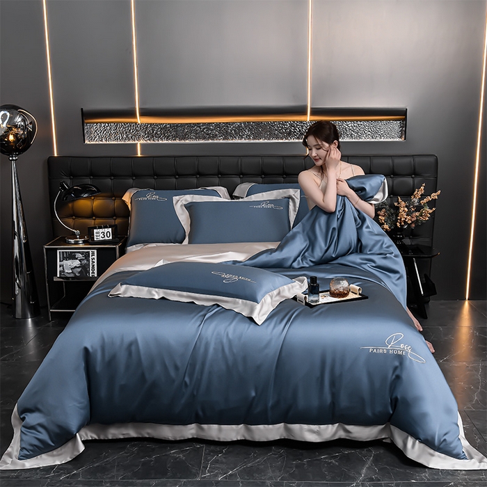 91家纺网 家纺一手货源 找家纺 瑞驰家纺2024新款60兰精天丝四件套-罗莎琳系列（风格二） 晴空蓝