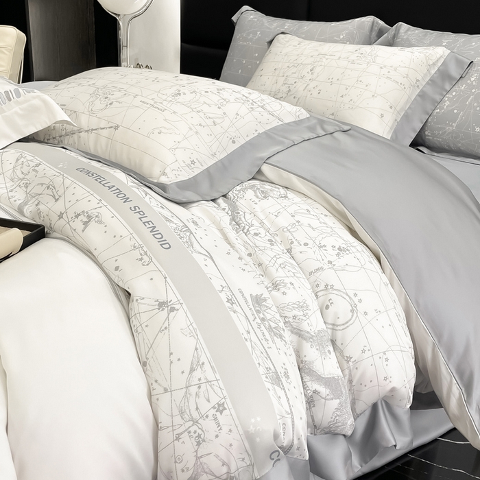 91家纺网 家纺一手货源 找家纺 若未家居2025新款50支兰精天丝轻奢风数码印花套件 狮子座 狮子座 贵族白