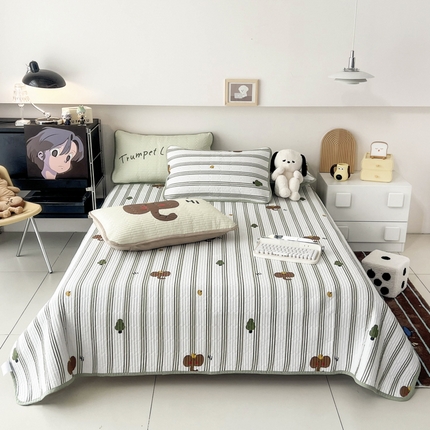 茉夕家纺 2024新款数码双面纯棉水洗床盖 顽皮象绿