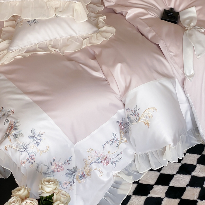 91家纺网 家纺一手货源 找家纺 （总）品家居 2025新款全棉100支长绒棉刺绣四件套-夏洛特